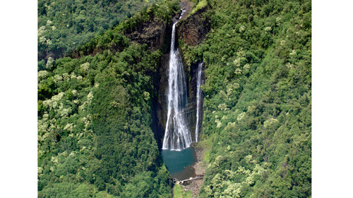 Kauai Jurassic Park waterfall from helicopter