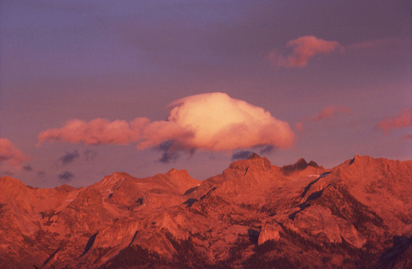 Cloud over Sierras at sunset