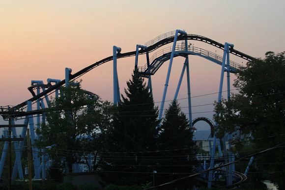roller coaster at dusk